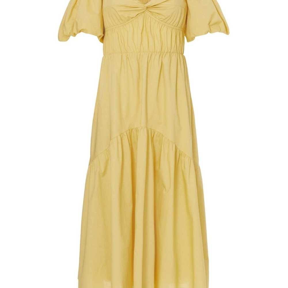 Vince. | Women’s yellow puff sleeve off the shoulder midi dress size 6